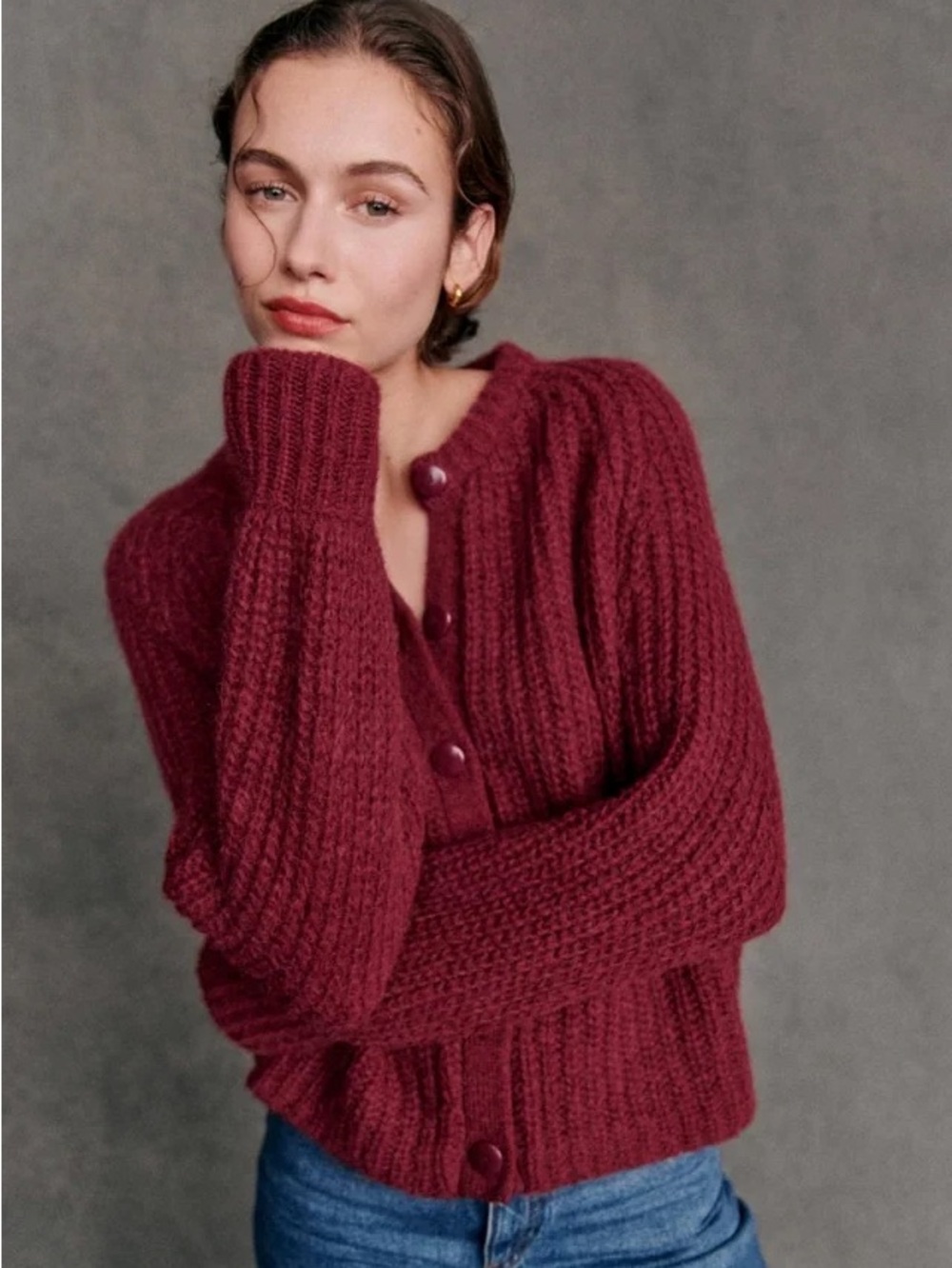 Sézane Emile Burgundy Alpaca Wool Chunky Cardigan XS - Picture 6 of 7